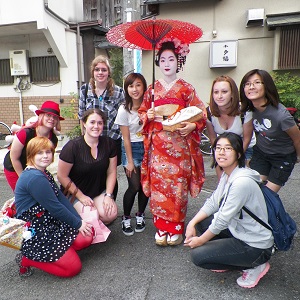students with a geisha